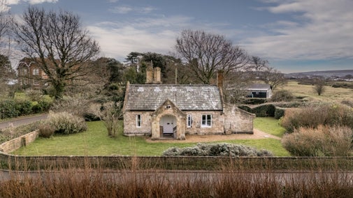 An aerial view of of Old Church Lodge and its grassed garden, Isle Of Wight